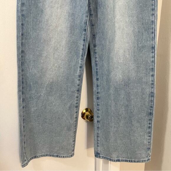 Forever 21 Blue Wide Leg Embroidered Strawberry Bow Jeans Size Large - Picture 4 of 16